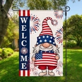Independence Day garden flag featuring a gnome with stars and stripes welcome design - Patriotic Gnome Welcome (HYQ2-6)