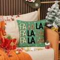 Dark green Christmas pillow case with FA LA LA text embroidery on linen fabric - Dark Green FALALA Letter Style (YMA12-3) / Square (Cover Only)