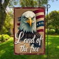 Garden flag with bald eagle and American flag pattern featuring Land of the Free text - Eagle and Land of the Free Text (HYQ2-9)