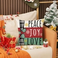 Weihnachtskissenbezug mit Peace Joy Love Text und festlichen Schneeflockenmustern - Peace Joy Love Schriftzug Stil (YMA62-3)