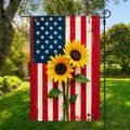 Vintage American flag garden flag featuring vibrant sunflowers on a black metal hook stand - Sunflower and Vintage Flag (HYQ2-12)
