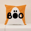 Halloween pumpkin orange cushion cover with white ghost and BOO print decoration - Orange Ghost BOO Design / 45x45cm(Case Only)