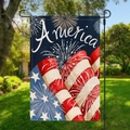 Patriotic America garden flag with stars and stripes hanging on a metal stand - Fireworks and America Text Flag (HYQ2-15)