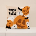 Halloween pumpkin ghost bat square pillowcase with Trick or Treat print for sofa decor - Trick or Treat Element Design / 45x45cm(Case Only)