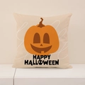 Short plush Halloween throw pillow featuring orange pumpkin and Happy Halloween print - Happy Halloween Pumpkin Design / 45x45cm(Case Only)