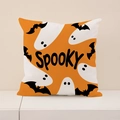 Square Halloween pumpkin cushion cover with Spooky print for festive sofa decoration - Orange Ghost Bat SPOOKY Design / 45x45cm(Case Only)