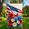 Patriotic garden flag with American flag pattern and blooming floral bouquet design - Mixed Flowers and Stars and Stripes Texture (HYQ2-17)