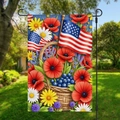 Independence Day garden flag with American flags and flower basket for outdoor yard decor - Patriotic Flower Basket (HYQ2-18)
