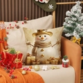 Square Christmas pillow case featuring a smiling snowman with golden hat and gift boxes - Snowman Pattern(YMA21-1) / 45x45cm(Case Only)