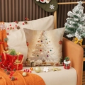 Funda de cojín navideño cuadrada con estampado de árbol blanco sobre fondo crema suave - Árbol de Navidad y Regalos (YMA31-2)