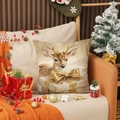 Christmas pillow cover with cute reindeer and golden gift box print for sofa decor - Reindeer Pattern(YMA21-2) / 45x45cm(Case Only)