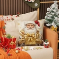 Christmas pillowcase featuring Santa Claus holding a gift box on a cozy beige sofa - Santa Claus Pattern(YMA21-3) / 45x45cm(Case Only)
