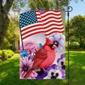 Independence Day garden flag with cardinal bird and floral print on yard stand - Cardinal Flowers and Flag (HYQ2-20)