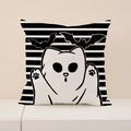 Halloween kussensloop met spookkat, zwart-witte strepen en vliegende vleermuizen - Gestreepte Stijl Met Bange Geestkat (CRW02-4)