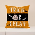 Funda de cojín de Halloween con calabaza blanca, murciélagos y texto Trick or Treat - 45x45cm(Solo Funda) / Estilo Truco O Trato (CRW03-3)