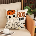 Halloween pillow cover with ghost pumpkin design and Boo Y'all text on linen sofa - Ymw56-1 / 18x18inch (Pillow Cover Only)