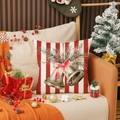 Christmas pillow with red and white stripes featuring bronze bells on a beige sofa - Red and White Striped Bells Pattern (YMA77-3) / 45x45cm(Case Only)