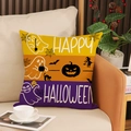 Square Halloween pillow cover with ghost and pumpkin print in orange and purple - Three-Color Block Halloween (YMW56-2)