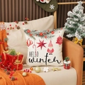 Christmas cushion with HELLO winter text and Santa illustration on white festive pillow - HELLO winter with Santa Claus Pattern (YMA77-4) / 45x45cm(Case Only)