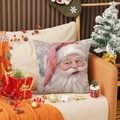 Funda de cojín navideña de lino con diseño de Papá Noel en un sofá decorativo - Cara de Papá Noel Realista (YMA36-3)