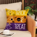 Halloween throw pillow with ghost and bat print on a cozy linen sofa background - Ymw56-3 / 18x18inch (Pillow Cover Only)