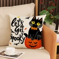 Halloween ghost cat and pumpkin linen pillowcase with Let's Get Spooky text print - Black Cat and Pumpkin (YMW56-4)