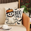 Halloween ghost pillow case with Pumpkin Hat and BOO Y'ALL print on beige linen fabric - Ghost Saying Boo (YMW56-5)
