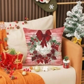 Weihnachtlicher Leinenkissenbezug 45x45cm mit festlichem Kranz und roter Schleife - Weihnachtskranz Stil (YMA87-1) / 45x45cm(Nur Bezug)