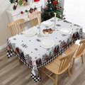 Close-up of Nutcracker themed Christmas tablecloth with buffalo plaid border and trees - 90x140cm (Tablecloth Only) / Buffalo Plaid Christmas Tree (XTC002)
