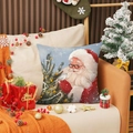 Christmas pillow cover with Santa Claus and bird illustration on sofa with decor - Santa Claus And Snow Scene (YMA80-4) / 45x45cm(Case Only)