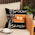 Halloween throw pillow with Spooky Season lettering and skull pattern on a sofa - Ymw56-7 / 18x18inch (Pillow Cover Only)