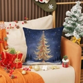 Donkerblauwe kerstkussenhoes met gouden boomprint op zachte linnen stof - Donkerblauwe Sterrenhemel Kerstboom Stijl (YMA83-2) / 45x45cm(Alleen Hoes)