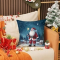 Linnen kerstkussenhoes met kerstman in een sneeuwbos op een gezellige bankset - Kerstman Sterrennacht Stijl (YMA83-3) / 45x45cm(Alleen Hoes)