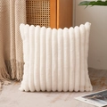 Modern white faux rabbit fur pillow with vertical stripe texture on a cozy sofa - Pillowcase Only / 45x45cm / White