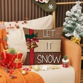 Coussin de Noël en lin avec imprimé bonhomme de neige Let It Snow et cloches dorées - Cloche Rayée Inscription Let It Snow (YMA81-3)