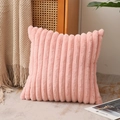 Pink plush throw pillow with faux rabbit fur texture and vertical 3D striped pattern - Pillowcase Only / 45x45cm / Pink