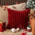 Deep red striped faux rabbit fur pillow cover in a cozy Christmas themed setting - Pillowcase Only / 45x45cm / Dark Red