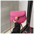 Pink faux leather crossbody bag with a gold rectangular metal buckle and slim strap - Rose Pink