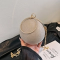 Elegant champagne gold spherical evening bag with rhinestone ring handle and chain strap - Gold