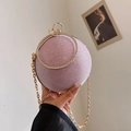 Sparkly pale pink sphere evening clutch bag with gold rhinestone ring handle and chain - Pink