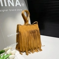 Braune PU-Wildleder Handtasche mit langen Fransen und Bohème-Stil für Damen - Khaki