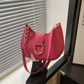 Pink crocodile pattern half-moon shoulder bag with golden D-ring buckle detail - Rose Pink