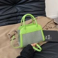 Grass green patchwork woven shell handbag with adjustable shoulder strap for women - Green