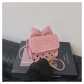 Pink crossbody bag with large bow and black polka dots in sweet cute style - Pink
