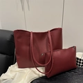 Grand sac fourre-tout bordeaux minimaliste avec pochette zippée assortie en similicuir lisse - Rouge