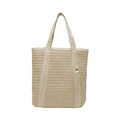 Summer woven straw tote bag with tassel charm and hollow-out texture on white background - Cream White with Pendant