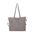 Lightweight grey nylon tote bag with pink drawstring closure and large capacity - Gray