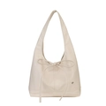 Cream faux leather hobo tote bag with delicate bow detail and silver heart stud ornament - Off White