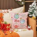 Pink Christmas pillow cover with HO HO HO text and colorful holiday ornaments - Christmas Ball Style (YMA90-3)