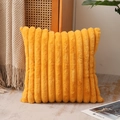 Ginger yellow faux rabbit fur pillow with vertical 3D stripes on a cozy sofa - Pillowcase Only / 45x45cm / Orange